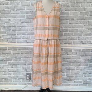 Vintage Eddie Bauer Madras Plaid Cotton Button Up Dress Crunchy Boho Granola L